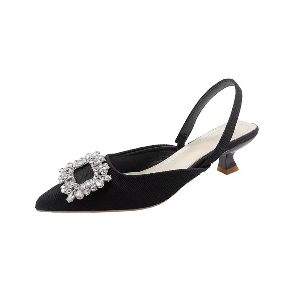 Chic Black Slingback Heels with Crystal Accent